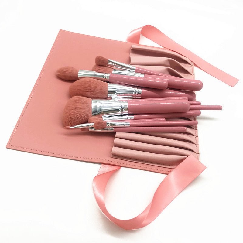 Pink Makeup Brush Set, 12pcs with leather bag
