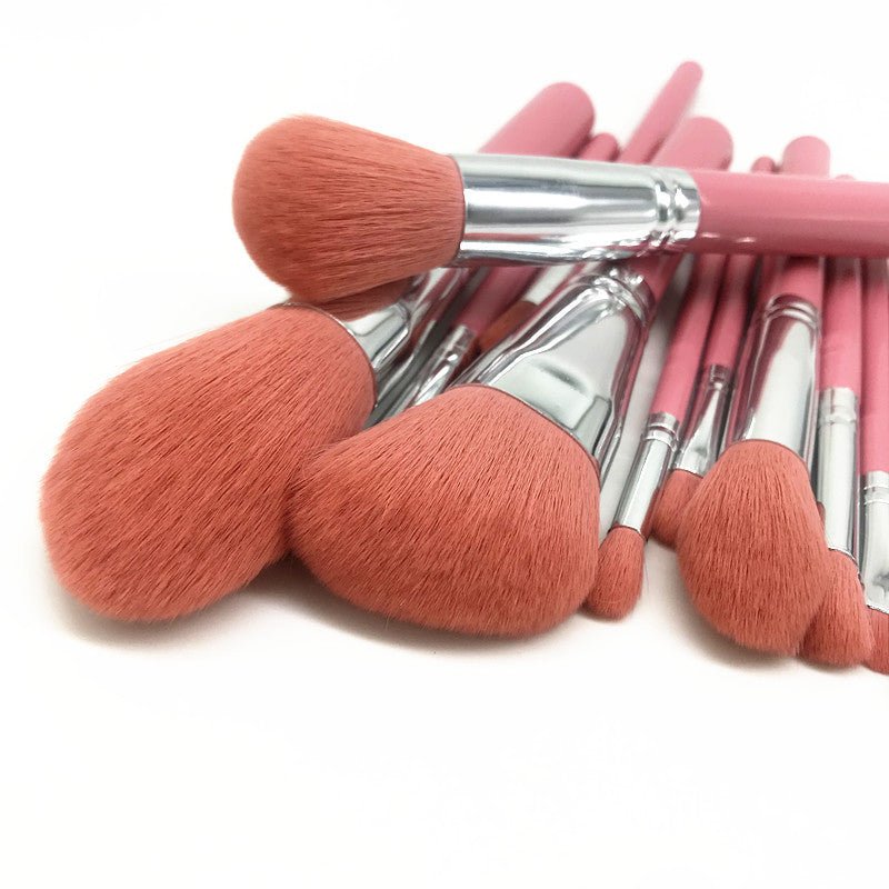 Pink Makeup Brush Set, 12pcs with leather bag