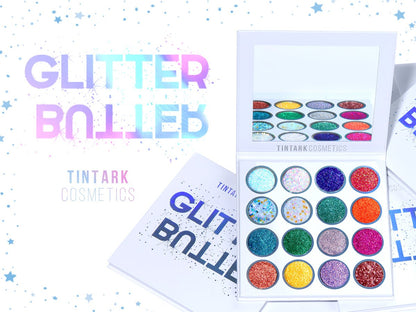16 Farben Tintark Glitter Butter Sparkle Lidschatten-Palette 