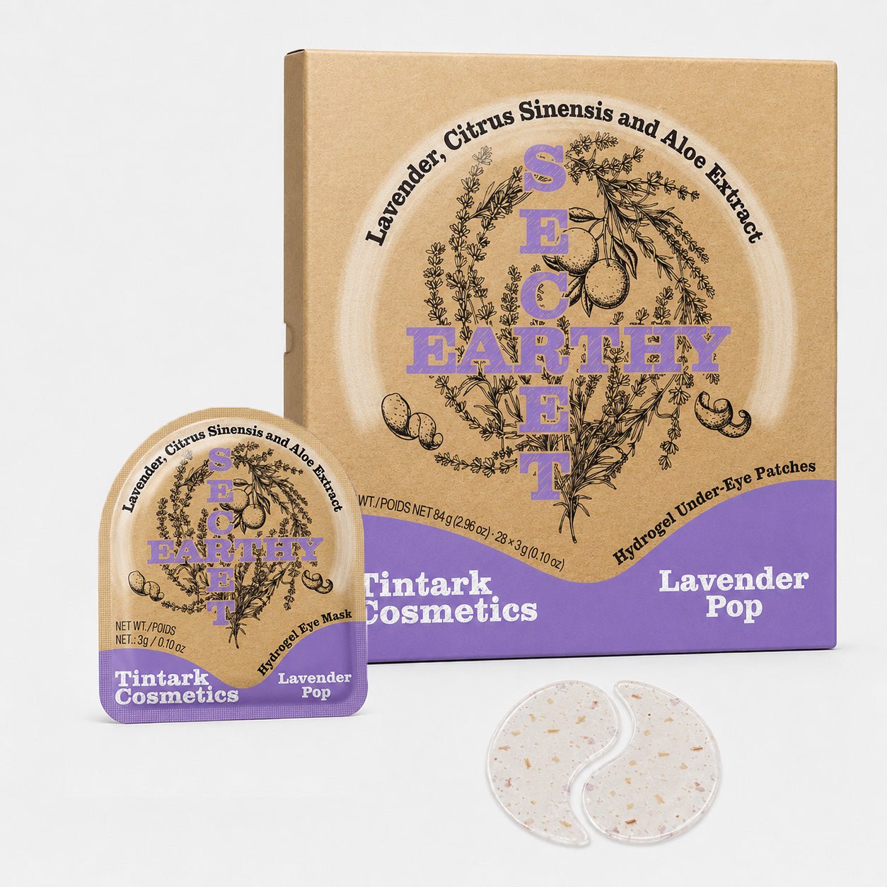 TINTARK Lavender Pop Hydrogel Under Eye Patches, 28 Pairs