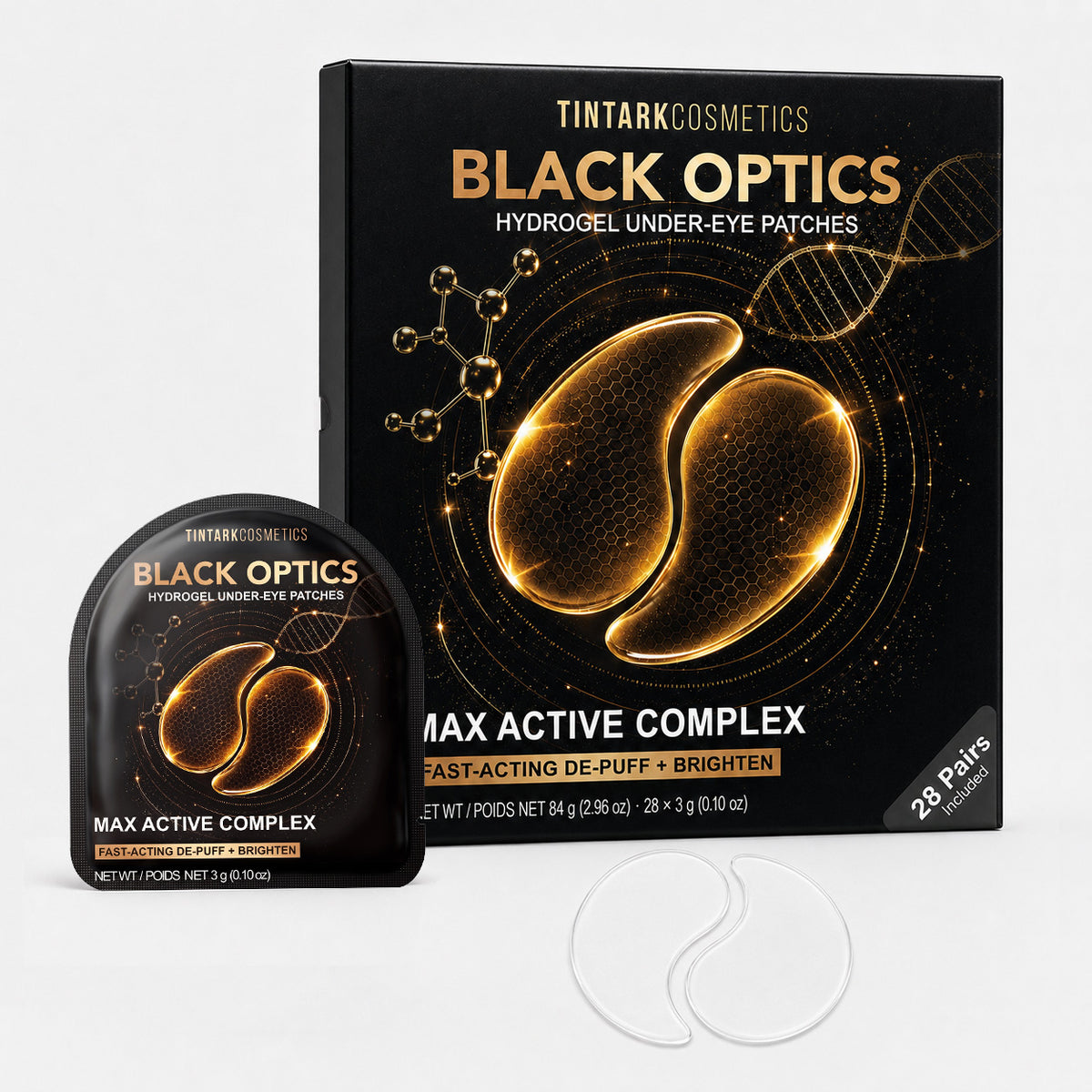 TINTARK Black Optics Caffeine De-Puffing Eye Patches, 28 Pairs