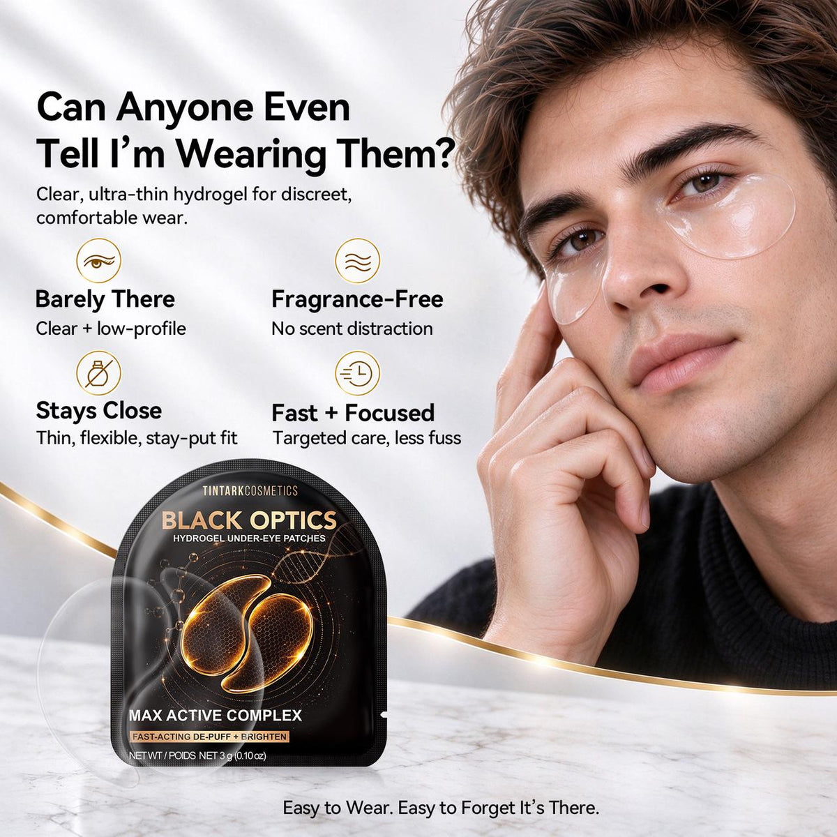 TINTARK Black Optics Caffeine De-Puffing Eye Patches, 28 Pairs