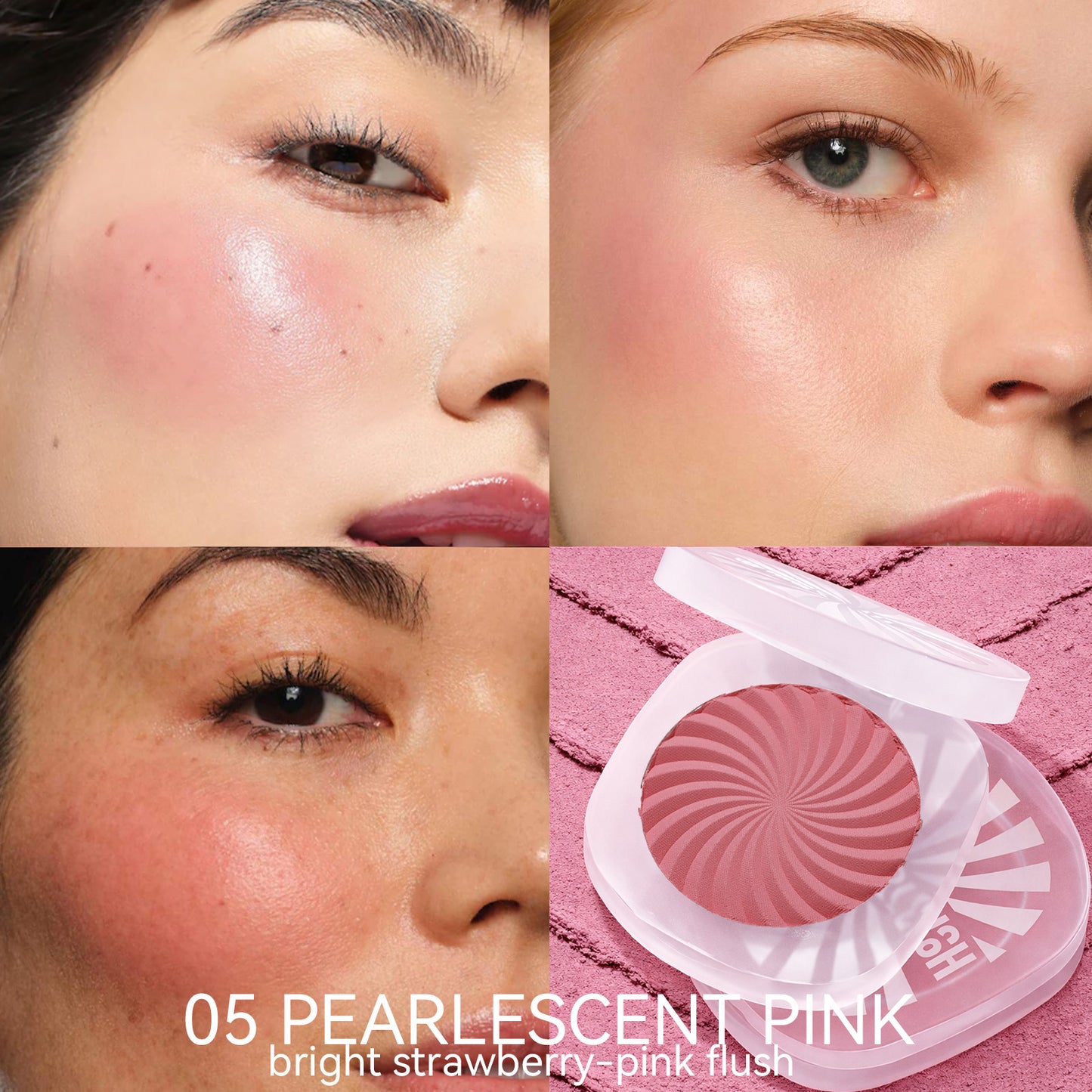 TINTARK Cheeky Blush Palette, Silky Matte Powder Blush, Pearlescent Pink